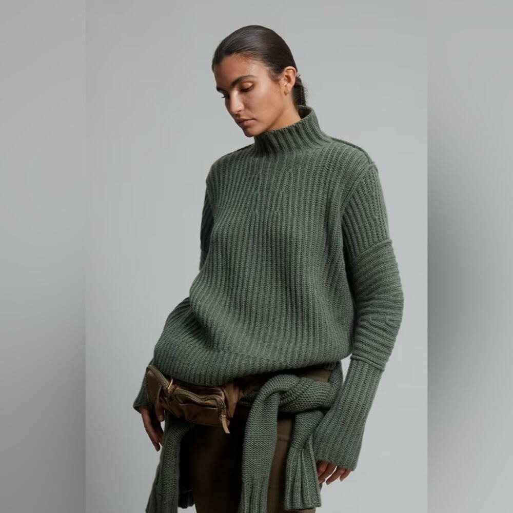 Carlarae CRD Green Moto 100% Cashmere Cable Knit Sweater Carla Rae
